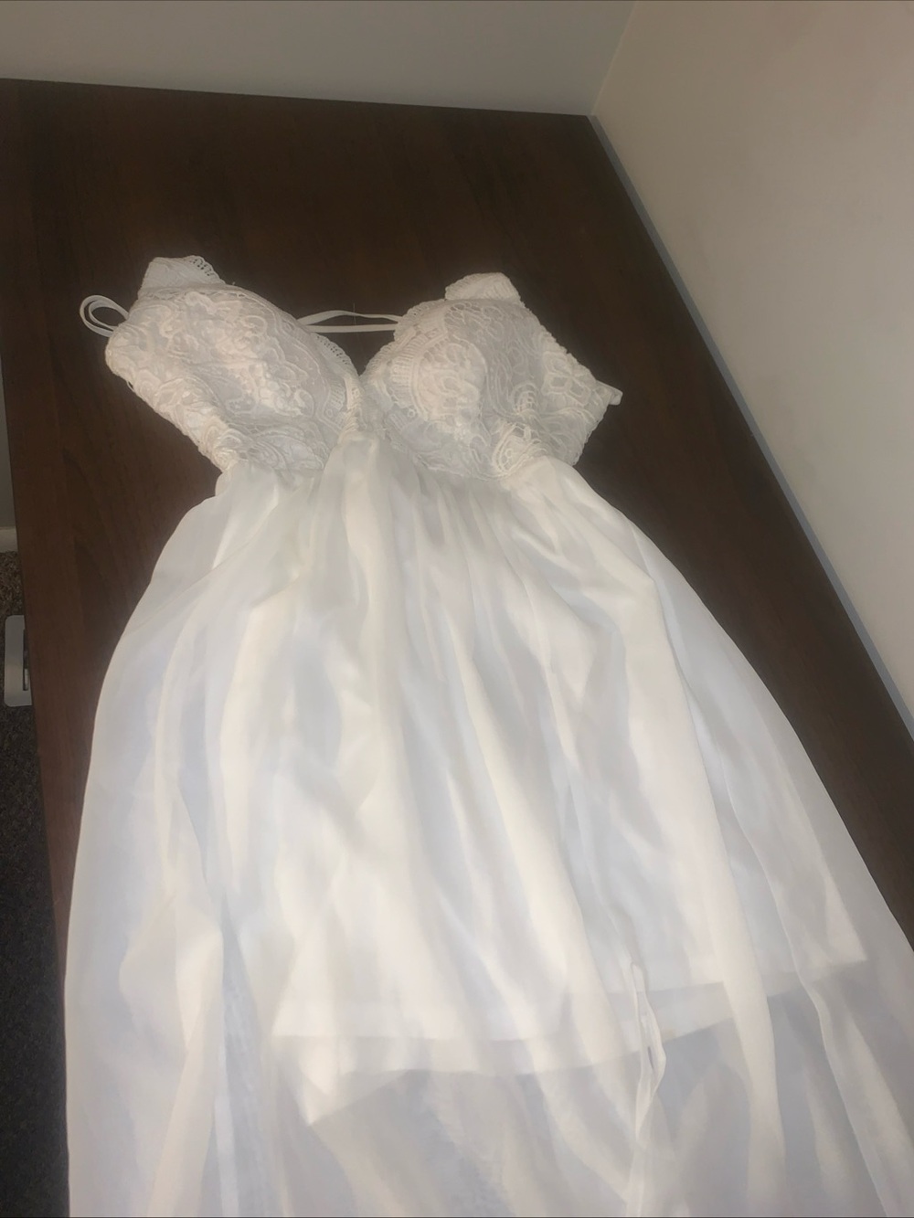 Shinestar White Lace Bodice Chiffon Maxi Dress